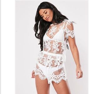 White lace top and shorts set